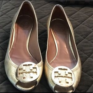 Tory Burch peep toe wedges